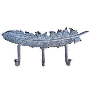Cast Iron Feather Shaped Wall Hook Rack With 3 Hooks White Sturdy Build